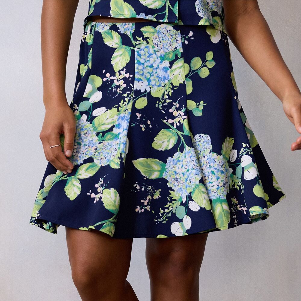 LC Lauren Conrad | Paneled Mini Skirt Navy Floral Print Elastic Waist Size Small